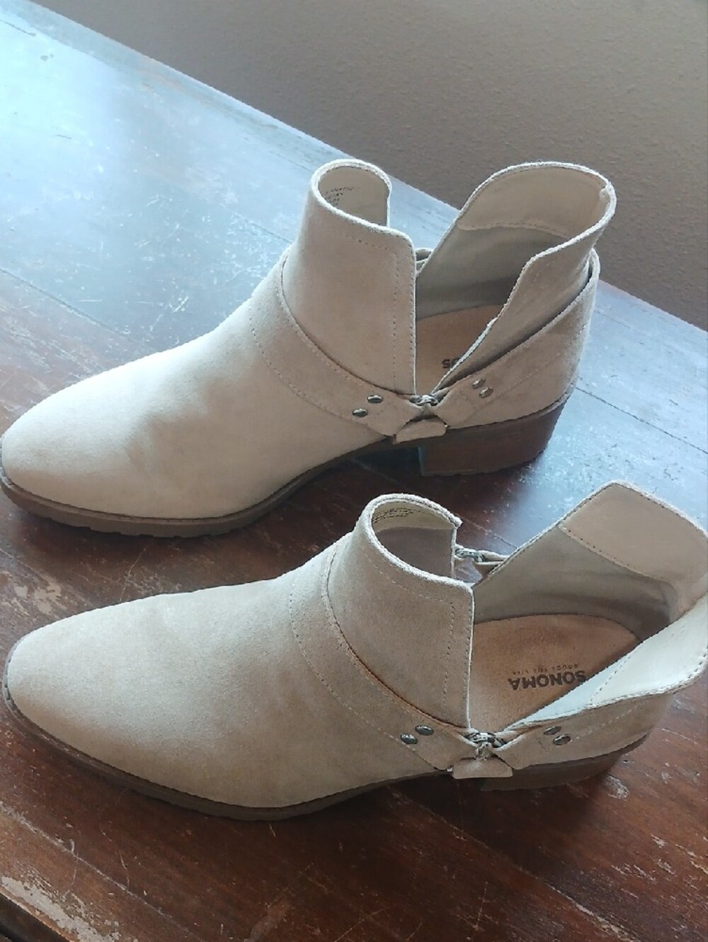 Women's Suede Cutout Ankle Boot - Light Beige - Picture 3 of 4